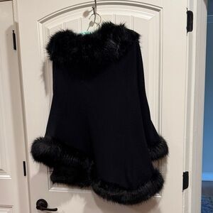 Faux Fur Trimmed Poncho